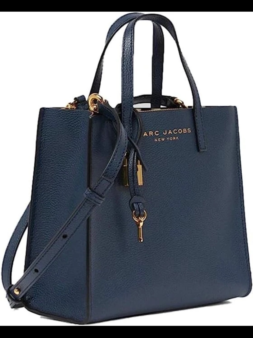 Marc Jacobs Navy Pebbled Leather Satchel with Gold Hardware
